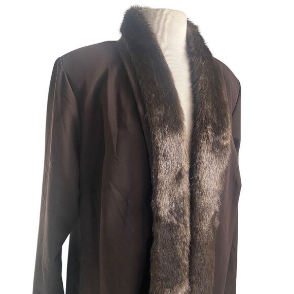 Vtg Anna Maxwells Brown Sheer over coat faux fur collar wedding ,cocktails 18W - Picture 3 of 8